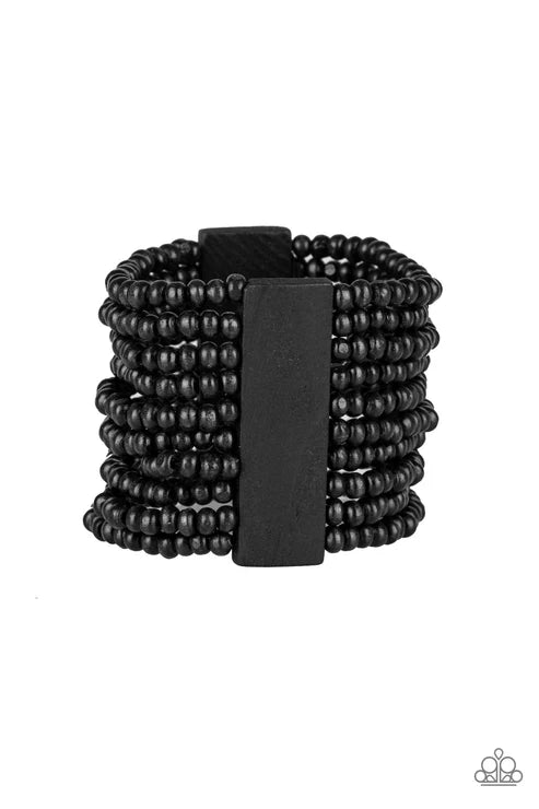 JAMAICAN Me Jam - Oversized Black Infused Rectangular Distressed Wooden Bracelet B#6408