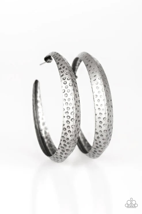 Jungle To Jungle - Oversized Silver Indigenous Hammered Hoop Earrings E#2882