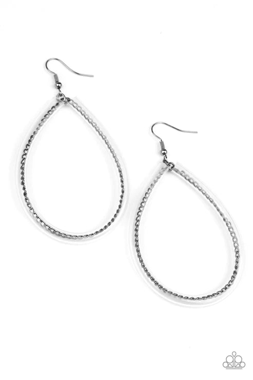 Just ENCASE You Missed It - Oversized Black Invisible Tube Chain Wire Hoop Earrings E#4777
