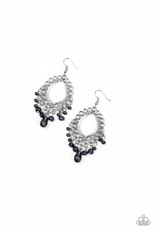 Just Say NOIR - Purple Glassy Beading Frilly Whimsical Fringe Earrings E#6024