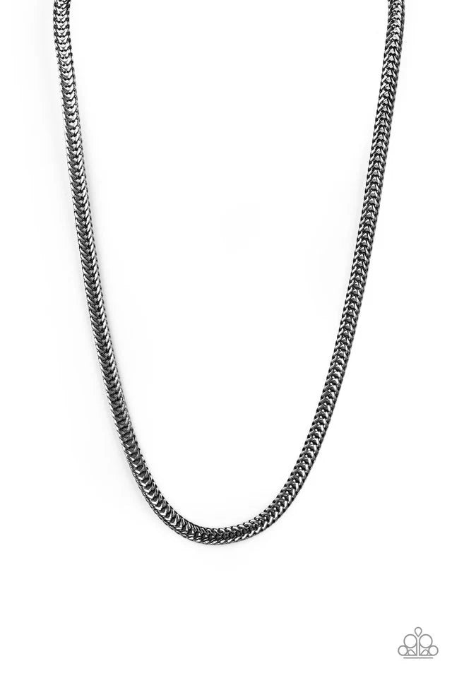 Knockout King - Oversized Black High-Sheen Flat Franco Chain Link Urban Necklace N#7205