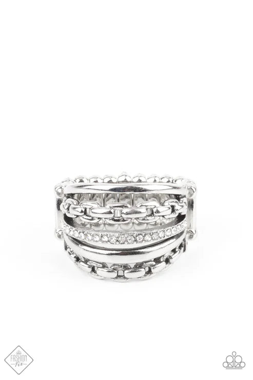 LINK Out Loud - White Encrusted Layered Chain Link Ring R#6119
