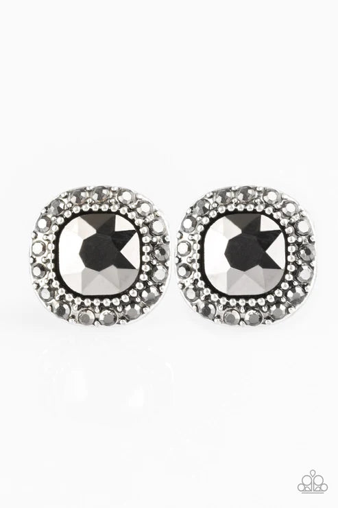 Latest Luxury - Oversized Silver Hematite Studded Encrusted Earrings E#5982