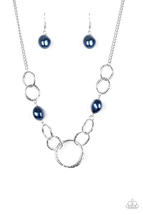 Lead Role - Blue Metallic Pearl Pebble Hammered Rings Necklace N#6218