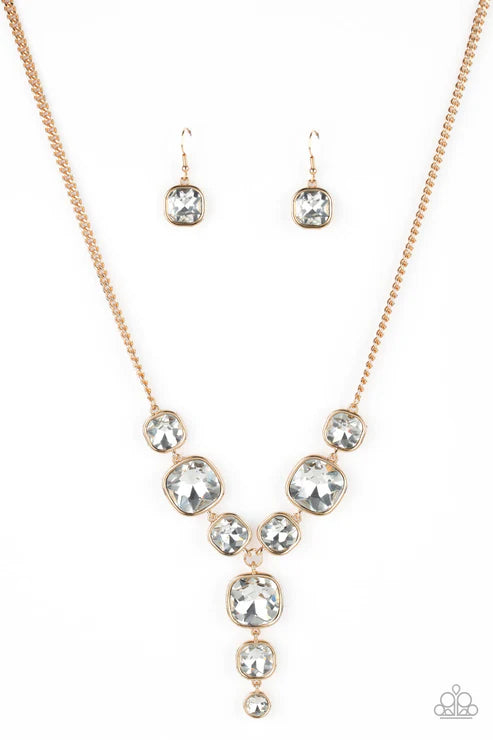 Legendary Luster - Oversized Gold Dramatic Cascade Trickle Necklace N#2678