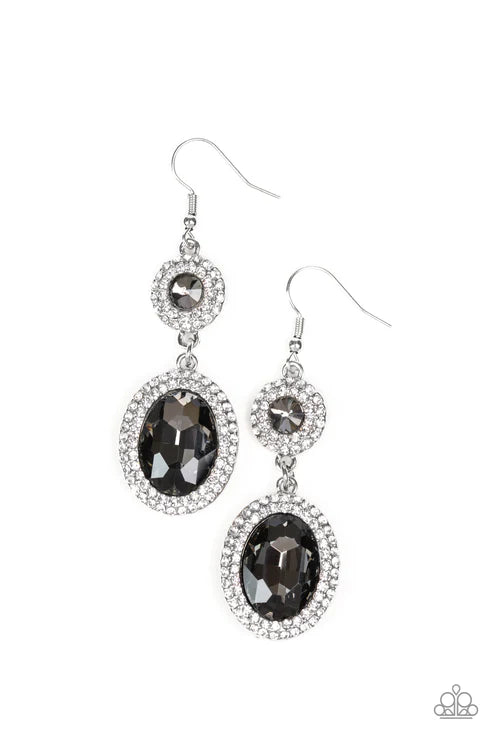 Let It BEDAZZLE - Smoky Silver Encrusted Earrings E#5969