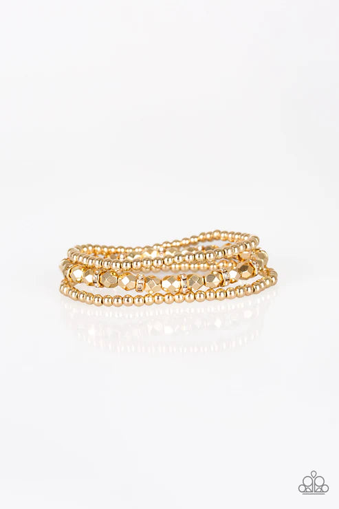 Let There BEAM Light - Gold/Silver Infused Faceted Mismatched Encrusted Bracelet Stack B#3177