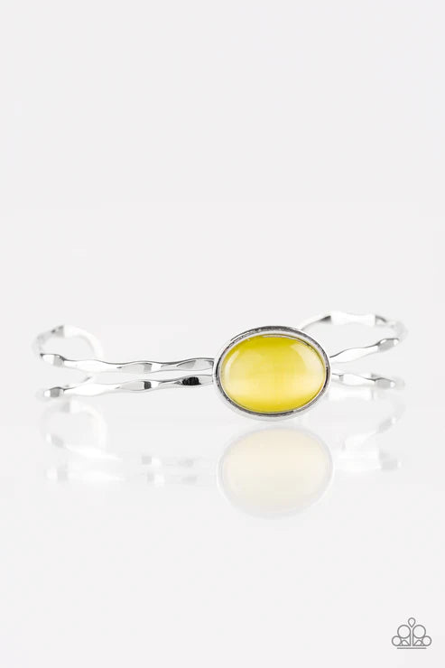 Lets Get Things GLOWING! - Yellow Cat's Eye Moonstone Arc Hammered Cuff Bracelet B#6181