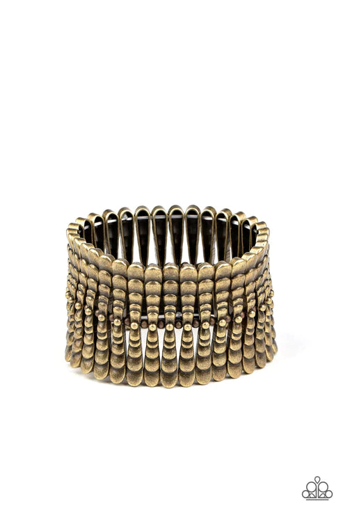 Level The Field - Oversized Brass Rustic Rippling Bars Bracelet B#4662