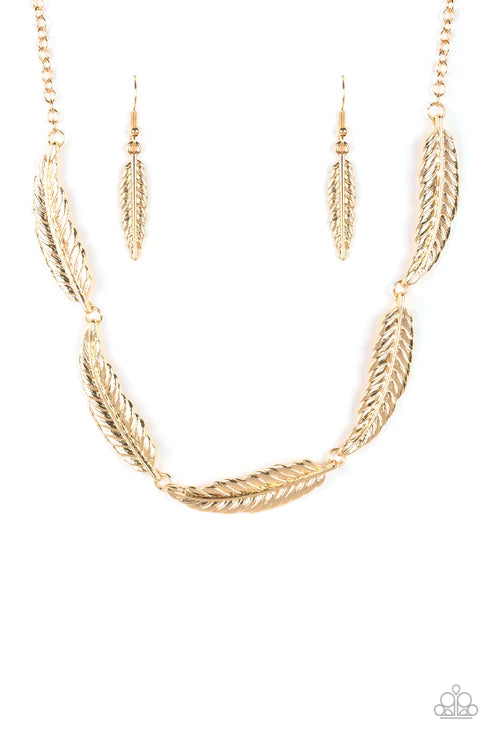 Light Flight - Gold Shimmer 3D Feather Link Necklace N#3436