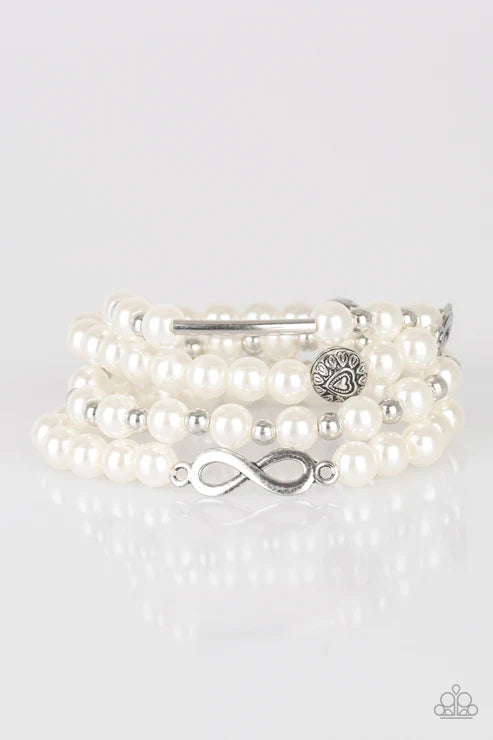 Limitless Luxury - White Pearl Infinity Ribbon Accent Bracelet Stack B#6462