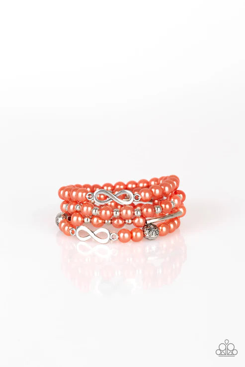 Limitless Luxury - Metallic Orange (Coral) Pearl Infinity Ribbon Accent Bracelet Stack B#6776