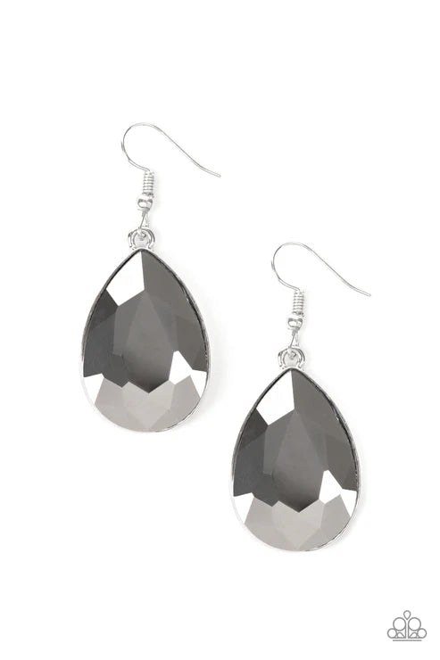 Limo Ride - Oversized Silver Hematite Nestled Teardrop Earrings E#4128
