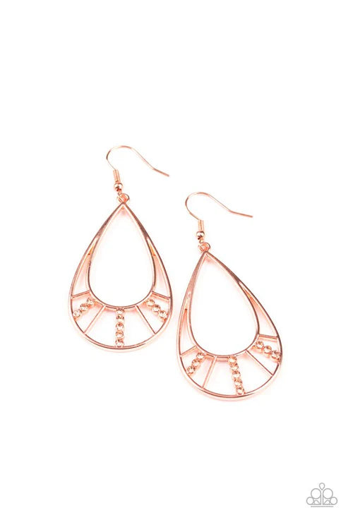 Line Crossing Sparkle - Oversized Copper Encrusted Teardrop Earrings E#3092