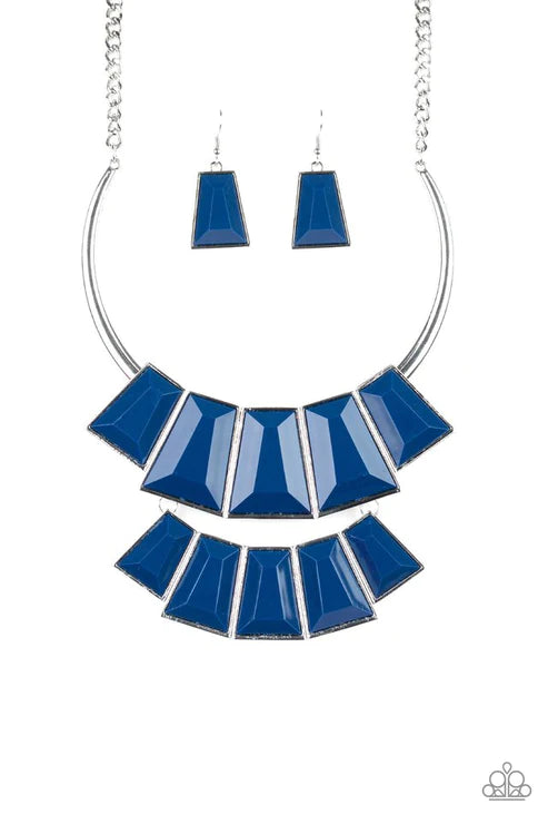Lions, TIGRESS, and Bears - Oversized Blue (Galaxy) Hue Faceted Emerald Cut Plated Necklace N#2769