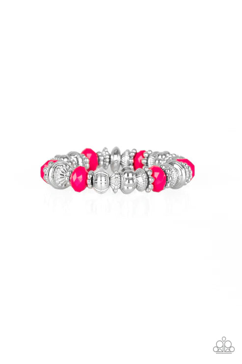 Live Life To The COLOR-fullest - Pink Faceted Ornate Studded Rings Bracelet B#3706