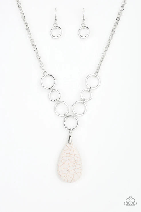 Livin On A PRAIRIE - White Stone Hammered Teardrop Necklace N#3421