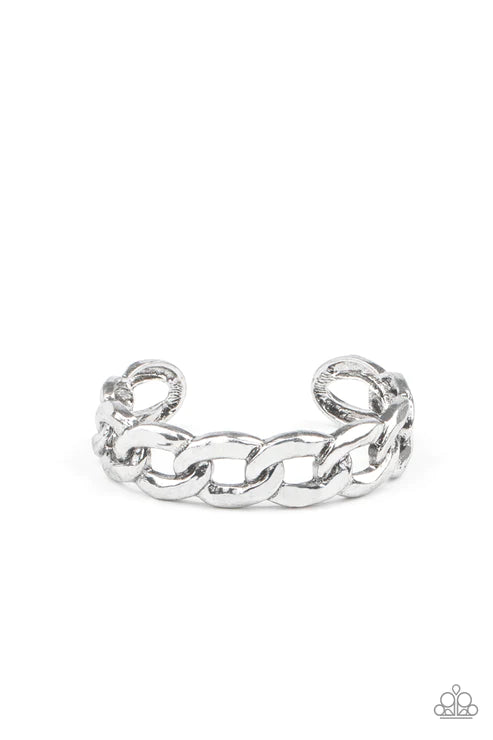 Living Off The GRIT - Oversized Silver Gritty Chain Link Cuff Bracelet B#4428