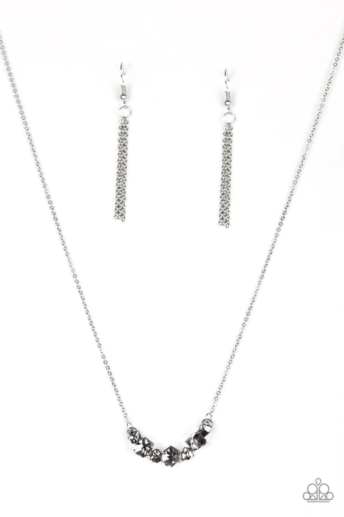 Loaded Dice - Smoky Silver Encrusted Cubed Dice Necklace N#5781