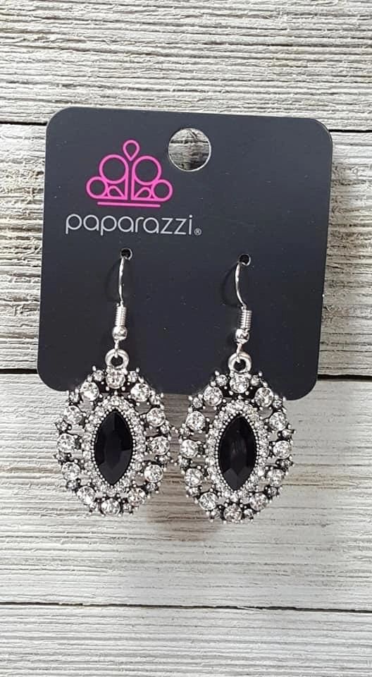 Long May She Reign - Black Encrusted Marquise Cut Studded Earrings E#6595