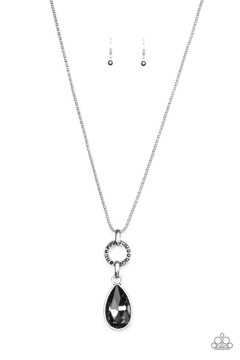 Lookin Like A Million - Oversized Silver Hematite Encrusted Teardrop Necklace N#5989