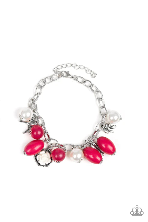 Love Doves - Oversized Pink Pearl 3D Bird/Feather Charm Bracelet B#5430