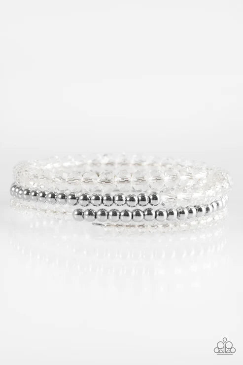 Luminous Luster - White/Silver Crystal Coiled Wire Infinity Wrap Bracelet B#7311