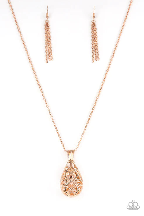 Magic Potions - Oversized Rose Gold Airy 3D Heart Filigree Necklace N#3435
