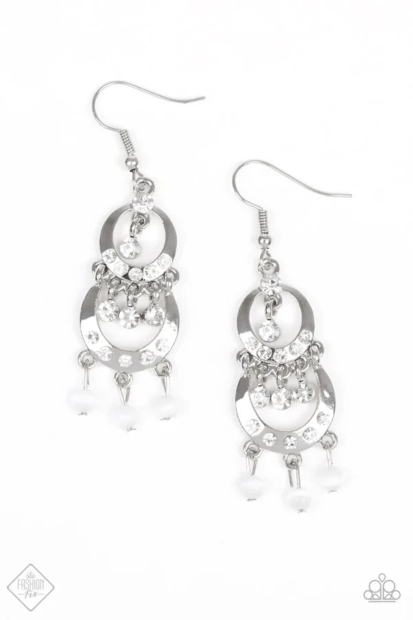 Mainstage Meet and Greet - Frosty White Cat's Eye Moonstone Hinged Fringe Earrings E#6943