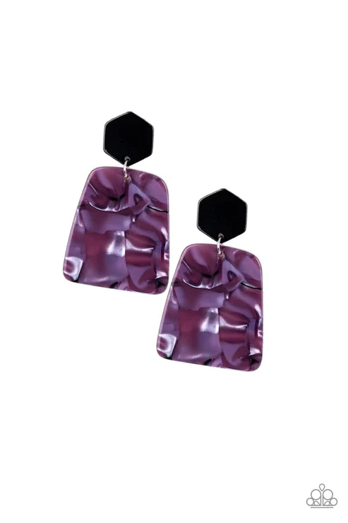 Majestic Mariner - Purple Multi Ombre Hexagon Retro Earrings E#2721
