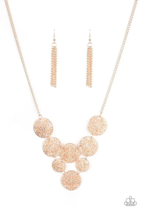 Malibu Idol - Rose Gold Mandala Filigree Disc Necklace N#2803