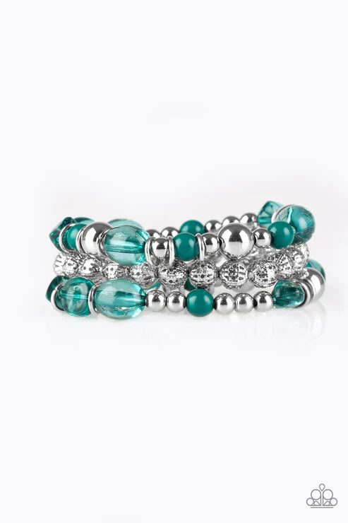 Malibu Marina - Green/Arcadia/Silver Mismatched Glassy/Polished Accent Bracelet Stack B#4716