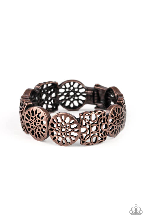 Mandala Mixer - Copper Mandala Filigree Cuff Hinged Bracelet B#6493