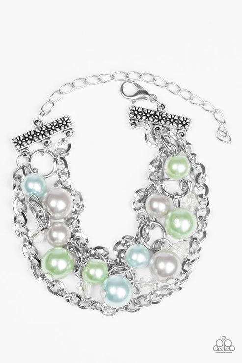 Manhattan Musical - Multi (Blue/Green/White ) Pearl Faceted Crystal 3D Floral Accent Bracelet B#5568