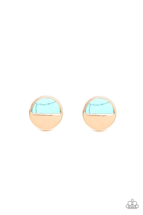 Marble Minimalist - Blue/Gold Half-Moon Disc Stone Earrings E#4027