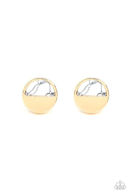 Marble Minimalist - White/Gold Half-Moon Disc Stone Earrings E#3957