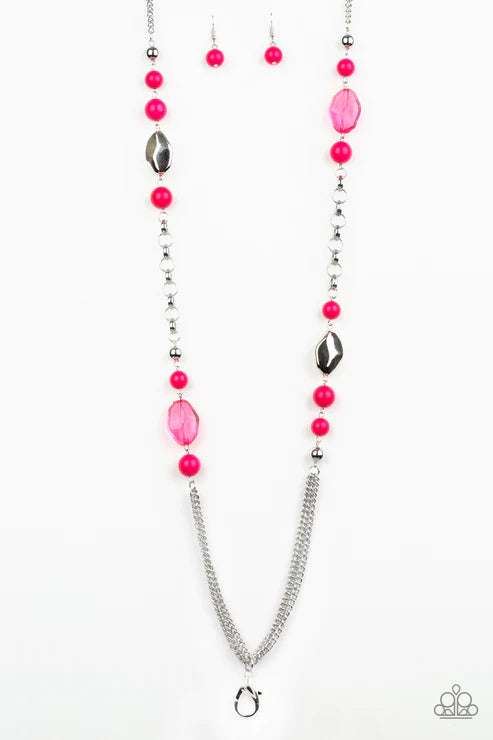 Marina Majesty - Pink/Silver Faceted Crystal Lanyard Necklace N#4574