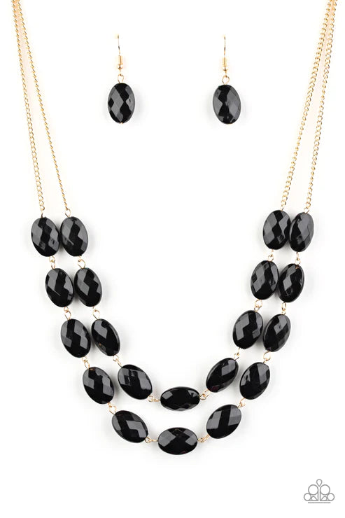 Max Volume - Black/Gold Oval Faceted Link Necklace N#3804