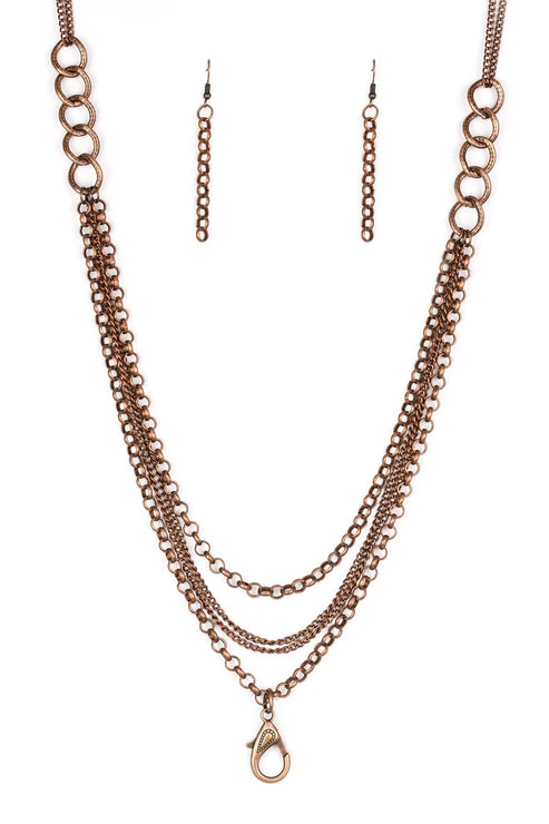 Mechanical Mayhem - Oversized Copper Mismatched Link Industrial Collision Lanyard Necklace N#4016