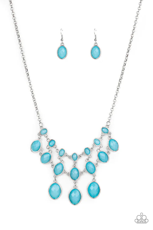 Mermaid Marmalade - Blue Opalescent Netted Fringe Necklace N#2744