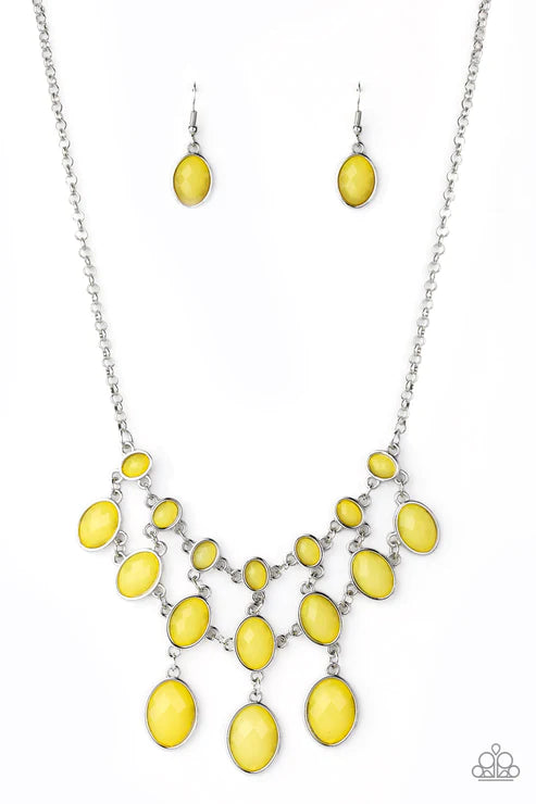 Mermaid Marmalade - Yellow Opalescent Netted Fringe Necklace N#3192