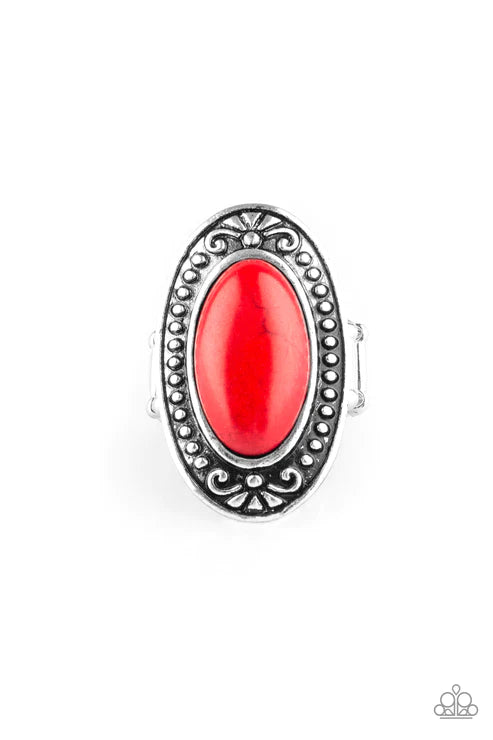 Mesa Meadows - Oversized Red (Fiery) Antiqued Stone Ring R#5295