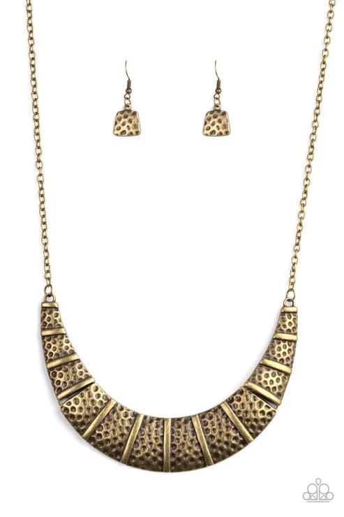 Metallic Mechanics - Brass Hammered Crescent Plate Necklace N#3443