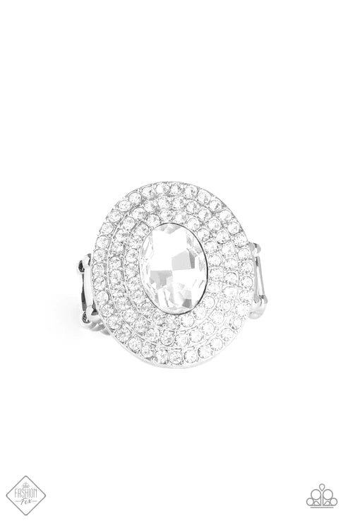 Metro Millionaire - Oversized White Oval Encrusted Spellbinding Ring R#5957