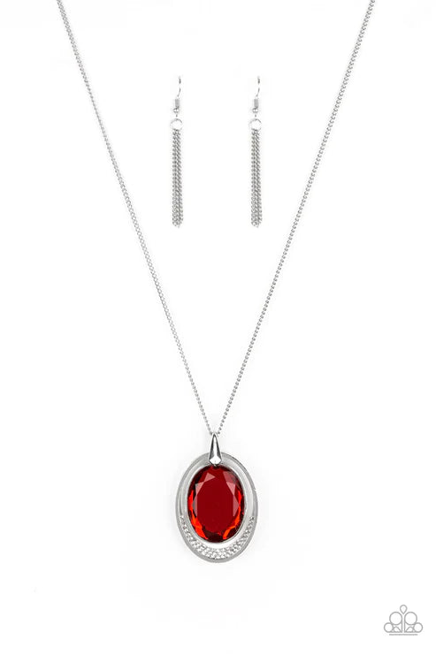 Metro Must-Have - Oversized Red Oval Hypnotic Dipped Encrusted Necklace N#6095