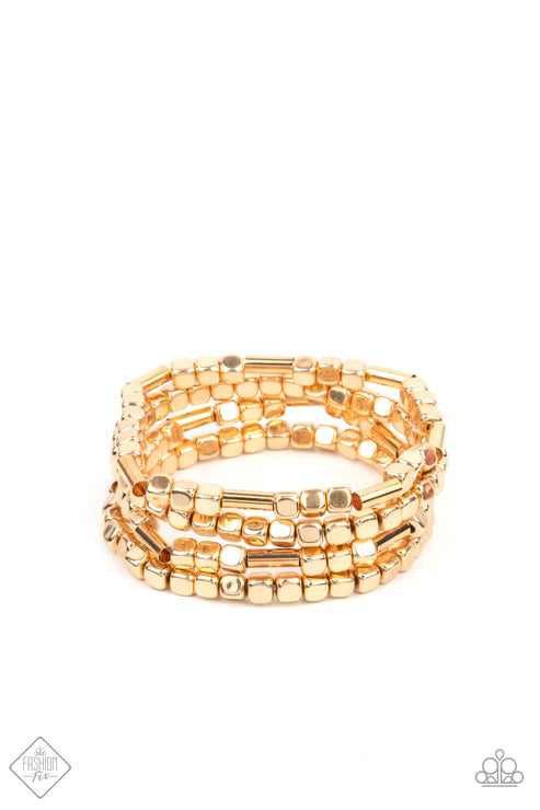 Metro Materials - Gold Metallic Square/Cylinder/Cubed Bracelet Stack B#498