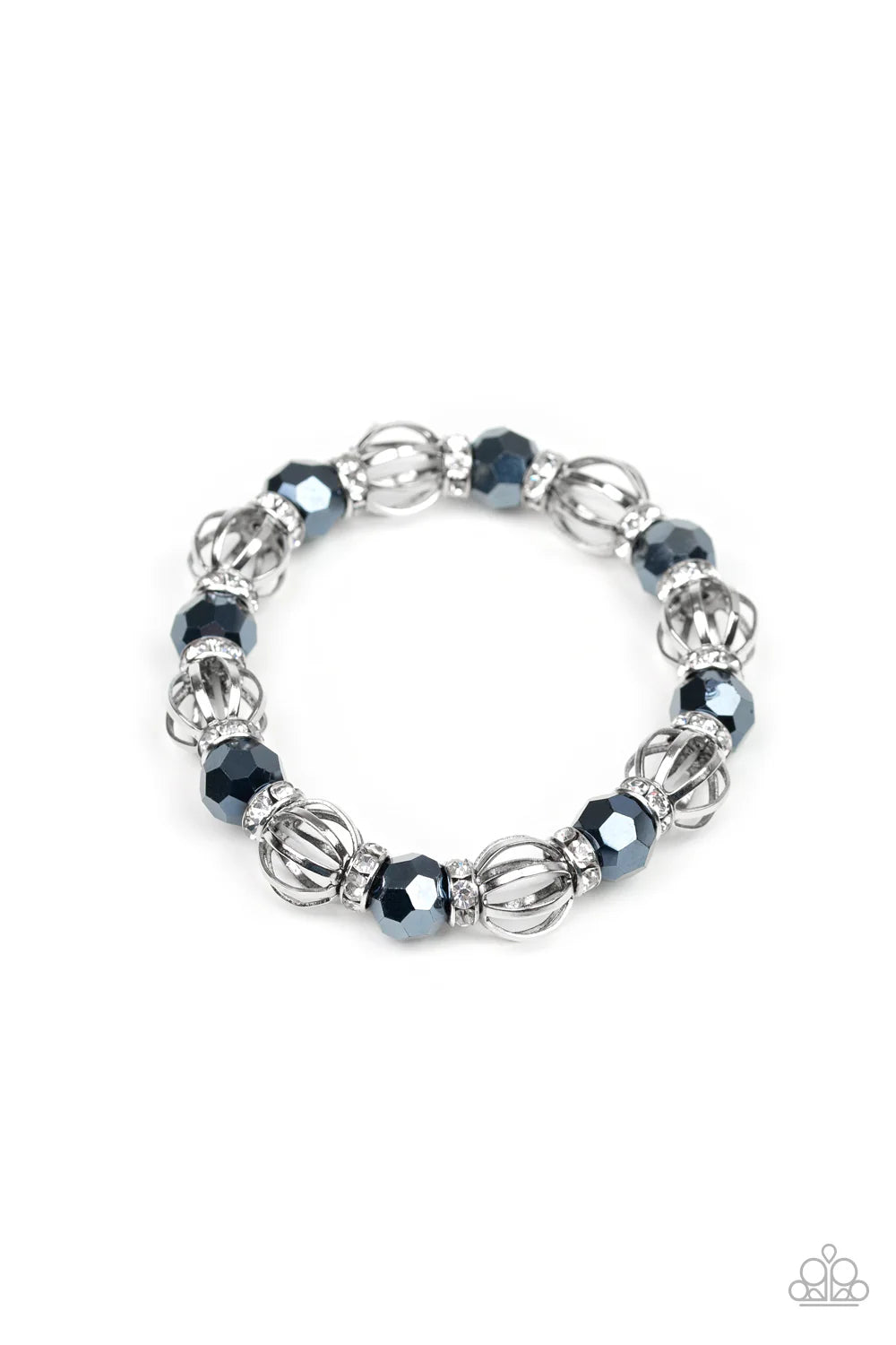 Metro Squad - Metallic Blue/Silver Airy Faceted Encrusted Rings Bracelet B#7044