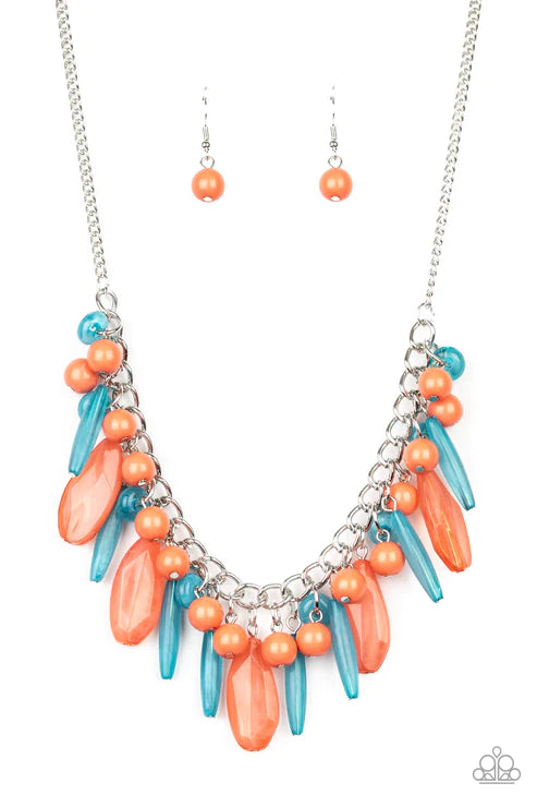 Miami Martinis - Multi (Opaque Blue/Coral) Cluster Fringe Necklace N#3365