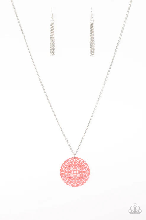 Midsummer Musical - Orange (Coral) Filigree Filled Pendant Necklace N#7323