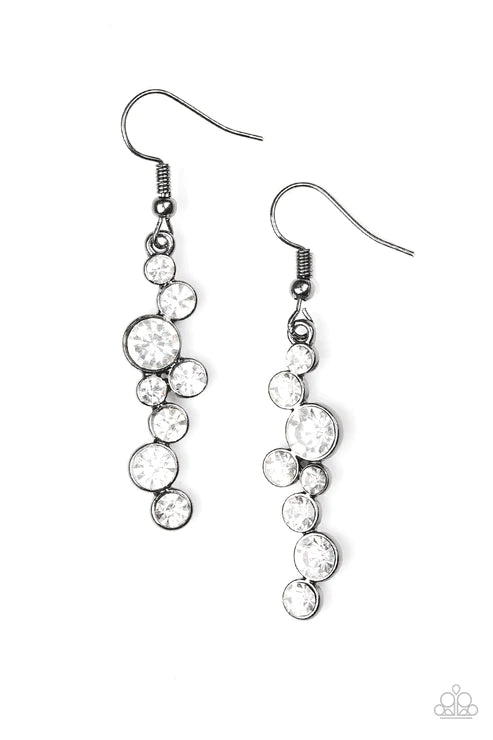 Milky Way Magnificence - Oversized Black White Encrusted Tumble Coalescing Magnificent Lure Earrings E#6002